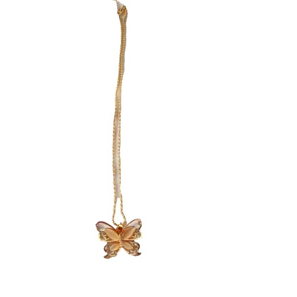Lady's Rose Golden Butterfly Charm Pendant Necklace Gift 11.5" with 2" ext. - Picture 3 of 8